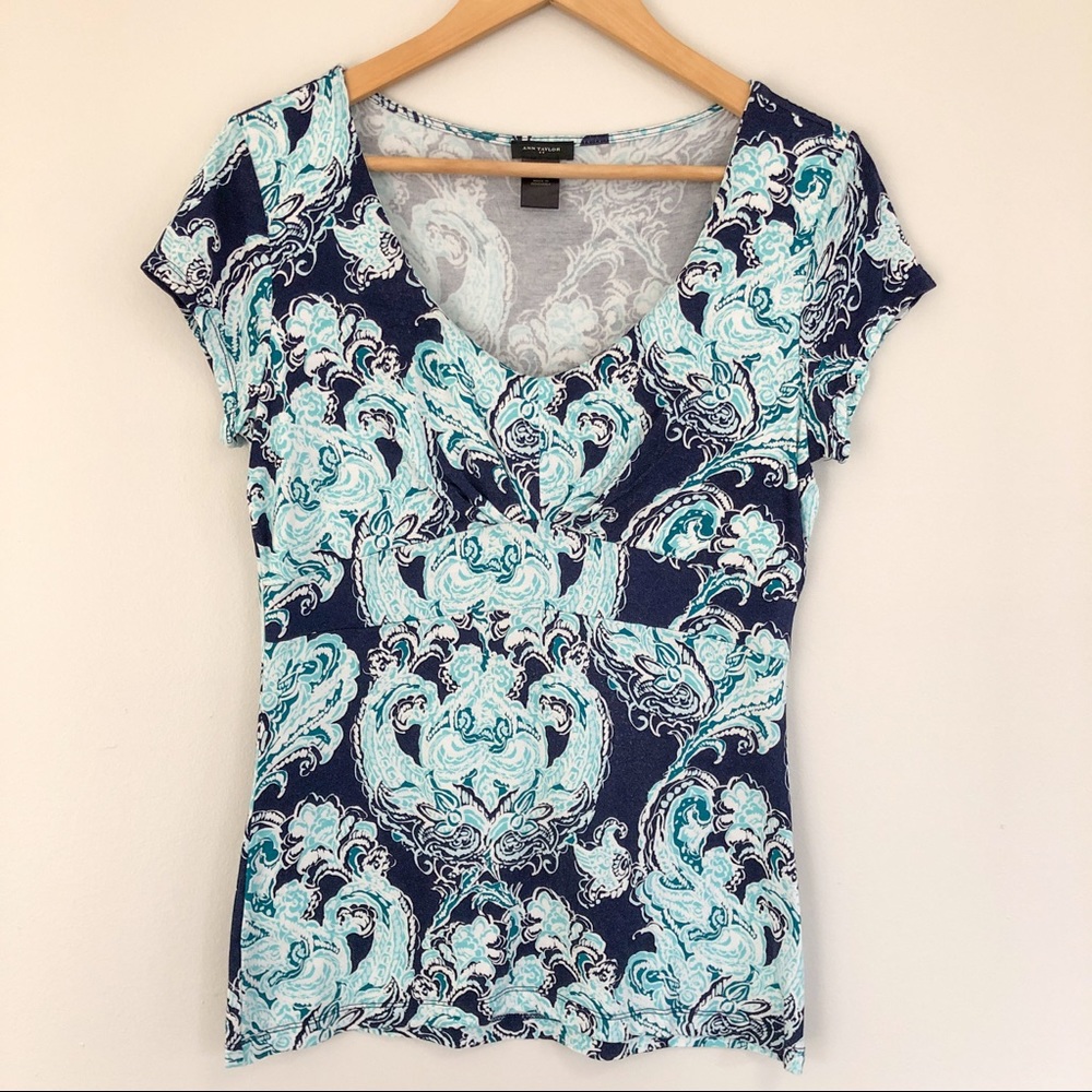 Closet closing, make offer! Ann Taylor Short Sleeved Blue and Teal Paisley Top S